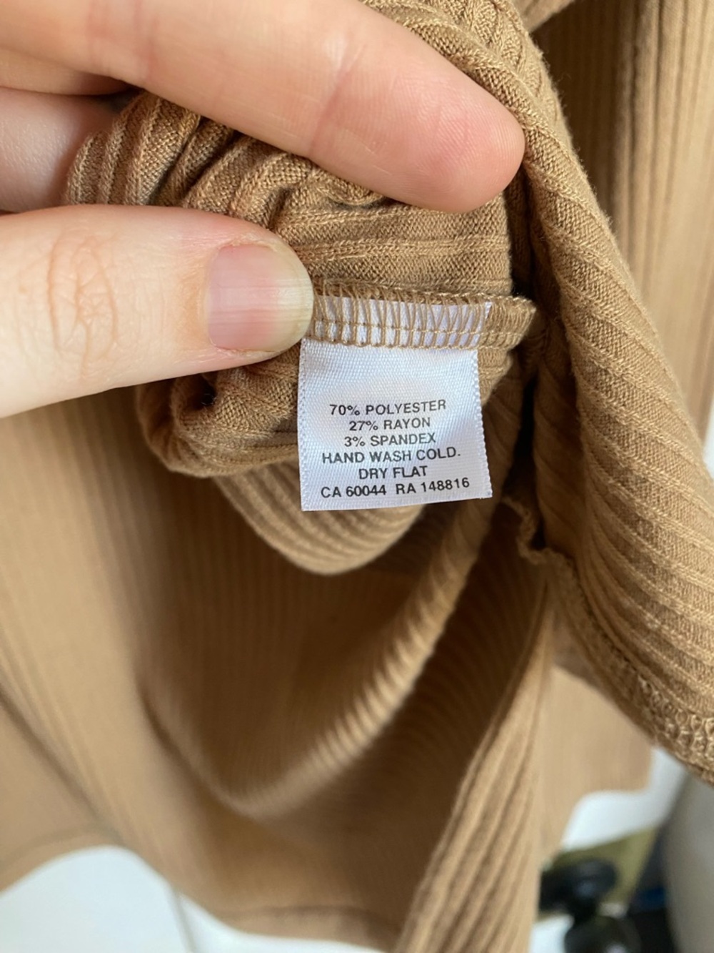 Ribbed Long Sleeve Mock Neck Sweater - Camel - Picture 3 of 8